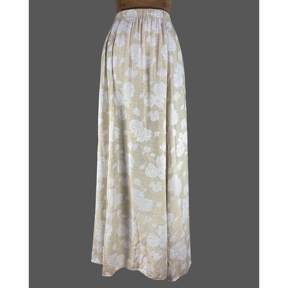 CP Shades Dresses & Skirts - CP Shades Womens Tan White Floral Jacquard Rayon Maxi Skirt Size M Quiet luxury